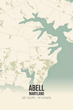 Vintage landkaart van Abell (Maryland), USA. van Rezona
