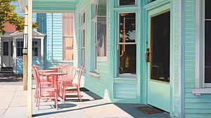 Atmosphärische Sommerterrasse in Pastellfarben