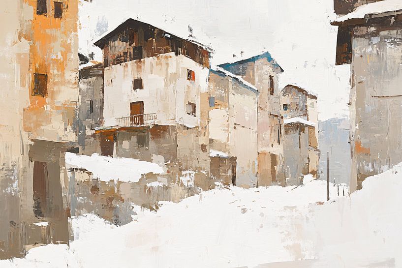 Vieux bâtiments dans un paysage d'hiver par Imperial Art House