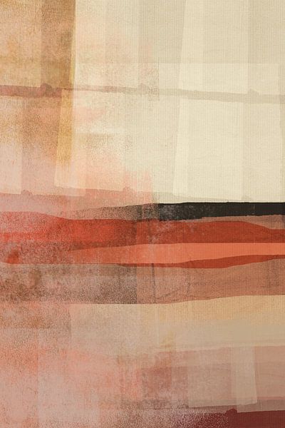 Japandi. Minimalistische abstrakte Landschaft in Orange, Schwarz, Braun von Abstrakte minimalistische Kunst