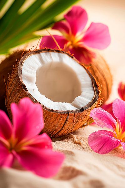 Noix de coco avec fleurs multicolores par Poster Art Shop