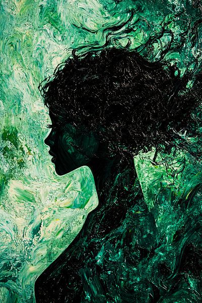 Silhouet vrouw abstract groen van Art & Soul Creations
