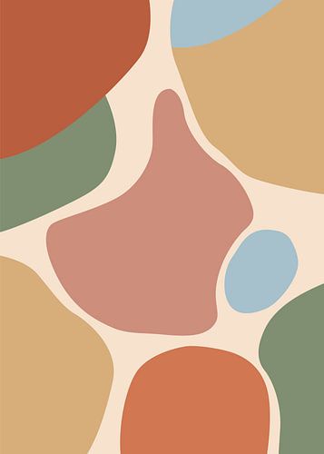Minimalistische, platte, abstracte vectorillustratie van kleurrijke organische kloddervormen in boho-stijl.