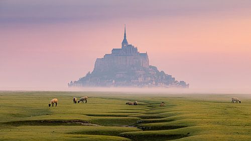 Zonsopkomst bij de Mont Saint-Michel in Normandië