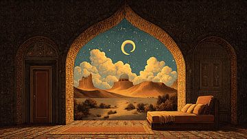 Surreale Ramadan-Traumlandschaft mit Laternen und mystischer Atmosphäre von Aden Pink Studio