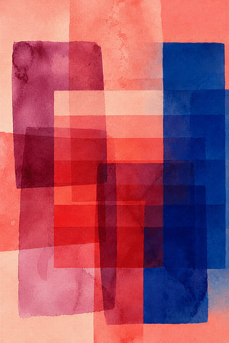Aquarelle géométrique abstraite avec des surfaces rouges et bleues