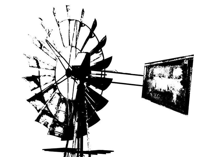 Moulin à vent occidental monochrome mixed media par Werner Lehmann