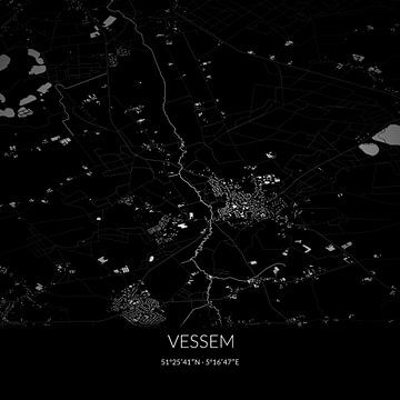 Zwart-witte landkaart van Vessem, Noord-Brabant. van Rezona