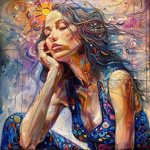 woman mosaic fresco style