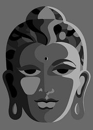 Monochrome Illustration eines Buddha-Gesichts von Art Kingdom