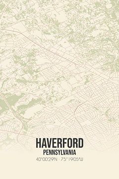 Vintage landkaart van Haverford (Pennsylvania), USA. van MijnStadsPoster