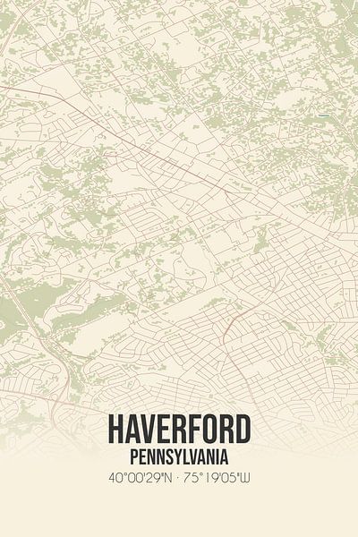 Carte ancienne de Haverford (Pennsylvanie), USA. par Affiches de lieux