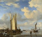 Niederländische Schiffe in Küstennähe bei Ebbe und badende Männer, Willem van de Velde von Meisterhafte Meister Miniaturansicht