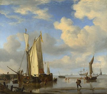 Dutch Vessels close Inshore at Low Tide, and Men Bathing, Willem van de Velde