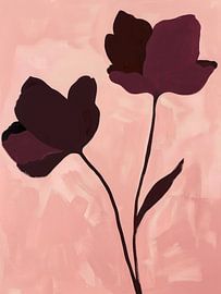 Silhouettes florales bordeaux sur fond rose pâle sur Mosaic Dialogue