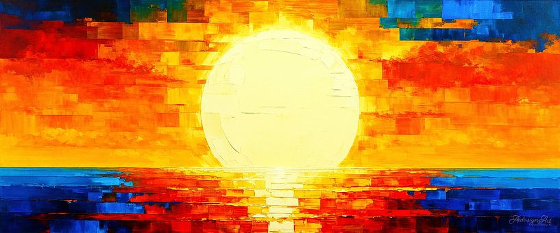 Coucher de soleil ardent - Le soleil radieux en harmonie avec la mer, dans un jeu de rouge, de bleu et de silence de l'horizon par AidasignArt