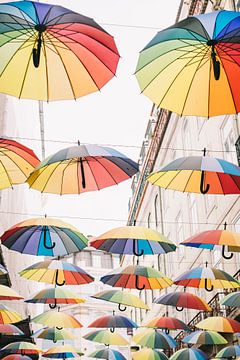 Rainbow Umbrellas in Lisbon by Patrycja Polechonska