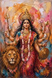 Peinture représentant la déesse hindoue Durga. sur Johannes