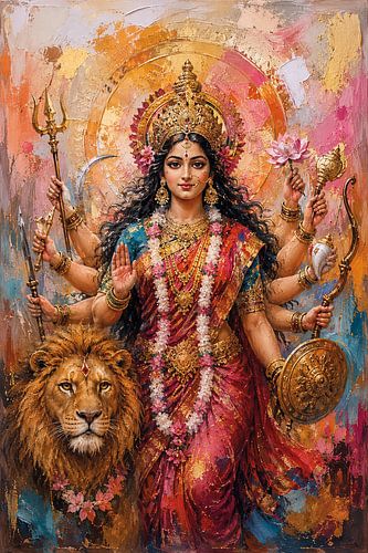 Hindoeïstische Godin Durga schilderij.