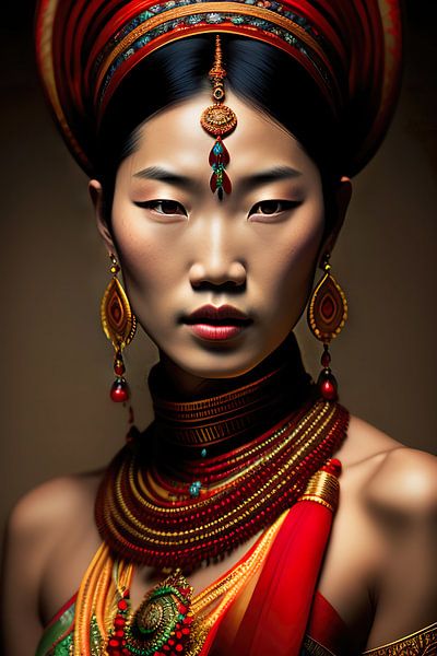 Asian lady VI. digital painting of asian tribal lady with earth tone colors by Dreamy Faces