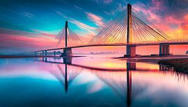 Brug met zonsondergang