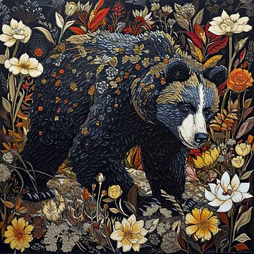 Bär mit Blumen | Luxuriöse Natur Kunst von De Mooiste Kunst