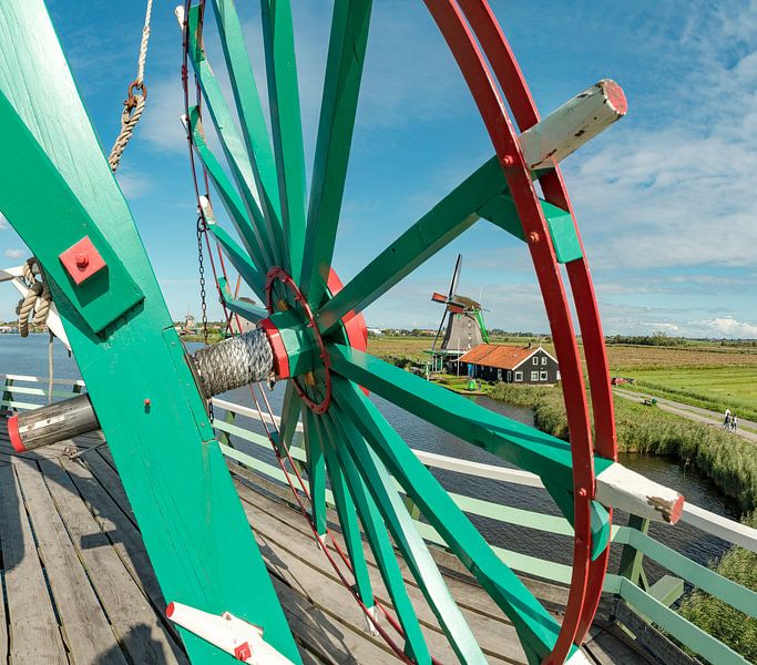Windmill De Zoeker on the banks of the Zaan, Zaanse Schans, Noord-Holland, the Netherlands by Rene van der Meer