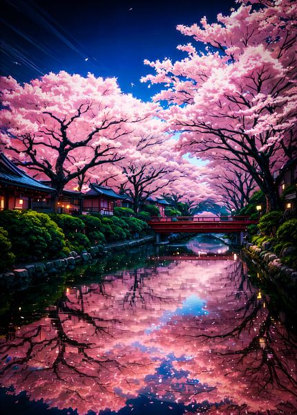Fleur de cerisier Sakura avec architecture japonaise par Ruzerin
