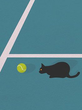 Chat et balle de tennis Illustration d'art minimal