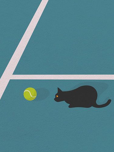 Kat en tennisbal minimale kunstillustratie