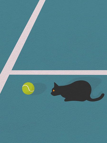 Kat en tennisbal minimale kunstillustratie van RickyAP