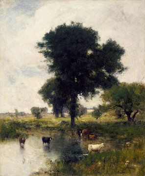 George Inness-Cattle in the pool (A Summer Landscape)