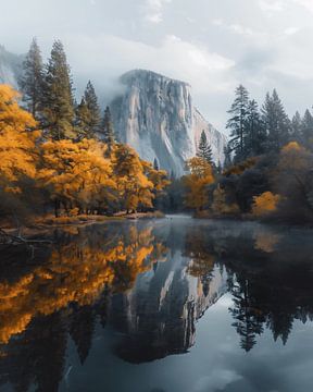 Yosemite onder een herfsthemel van fernlichtsicht