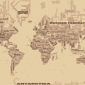 Wereldkaart Typografie, Bruin van MAPOM Geoatlas