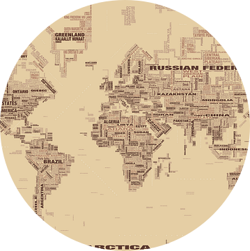 Wereldkaart Typografie, Bruin van MAPOM Geoatlas