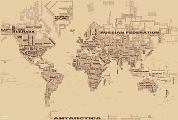 Typographic Text World Map, Brown by MAPOM Geoatlas