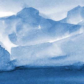 Modern abstract watercolor landscape in cobalt blue no. 2 by Dina Dankers