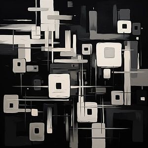 Square abstract black and white creative style painting
