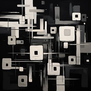 Vierkanten abstract zwart-wit creatieve stijl schilderij van The Xclusive Art