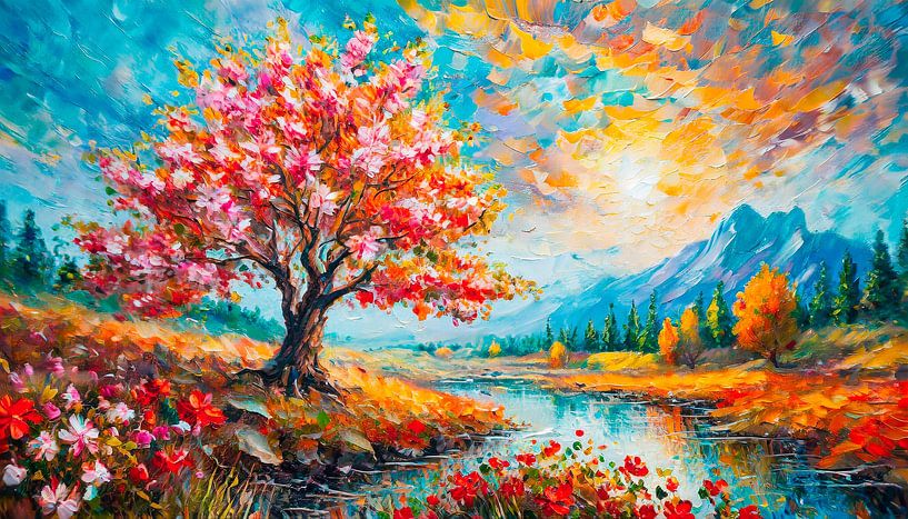 Baum mit Fluss und Wolken von Mustafa Kurnaz
