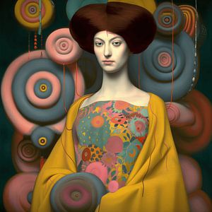 Frau mit Strickwaren