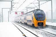 Verschneiter Zug am Amsterdamer Hauptbahnhof von Eye on You Miniaturansicht