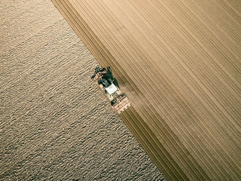 Tractor maakt de grond klaar voor het planten van gewassen van Sjoerd van der Wal Fotografie