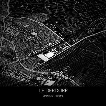 Carte en noir et blanc de Leiderdorp, Hollande méridionale. sur Rezona