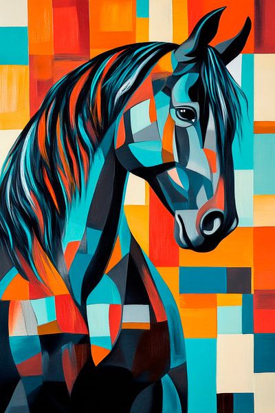 Colourful horse portrait in geometric style by Poster Art Shop