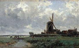 Carlos de Haes-Dutch mill landscape, Antique landscape