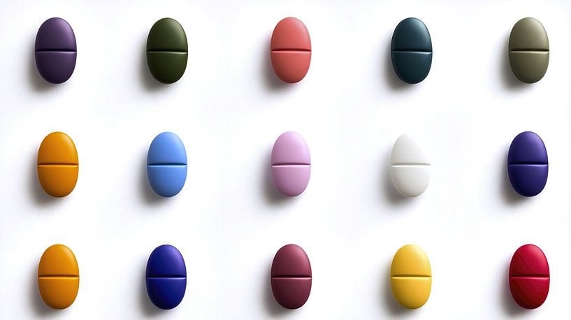 Bunte Pillen auf weißem Hintergrund von Frank Heinz