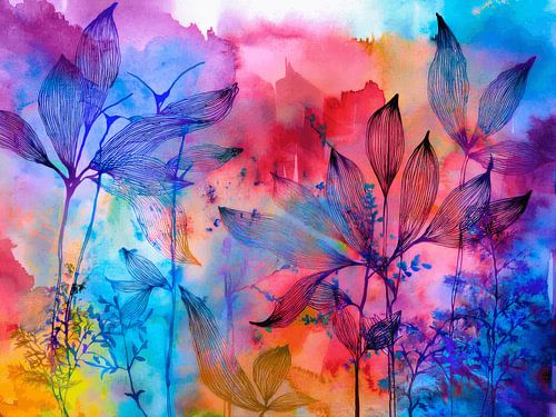 Farbenfrohes botanisches Aquarell im Dopamin-Dekor-Stil