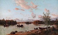 Hjalmar Munsterhjelm, Rivieroever bij zonsondergang, 1872 van Atelier Liesjes thumbnail