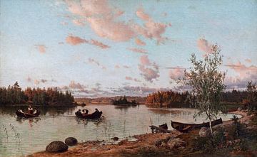 Hjalmar Munsterhjelm, Flussufer bei Sonnenuntergang, 1872